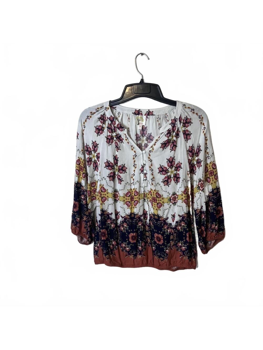 Fig and Flower Vintage Boho Women's Floral Peasant V-Neck Flowy Top Size Medium